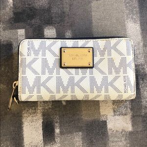 blue and white michael kors wallet